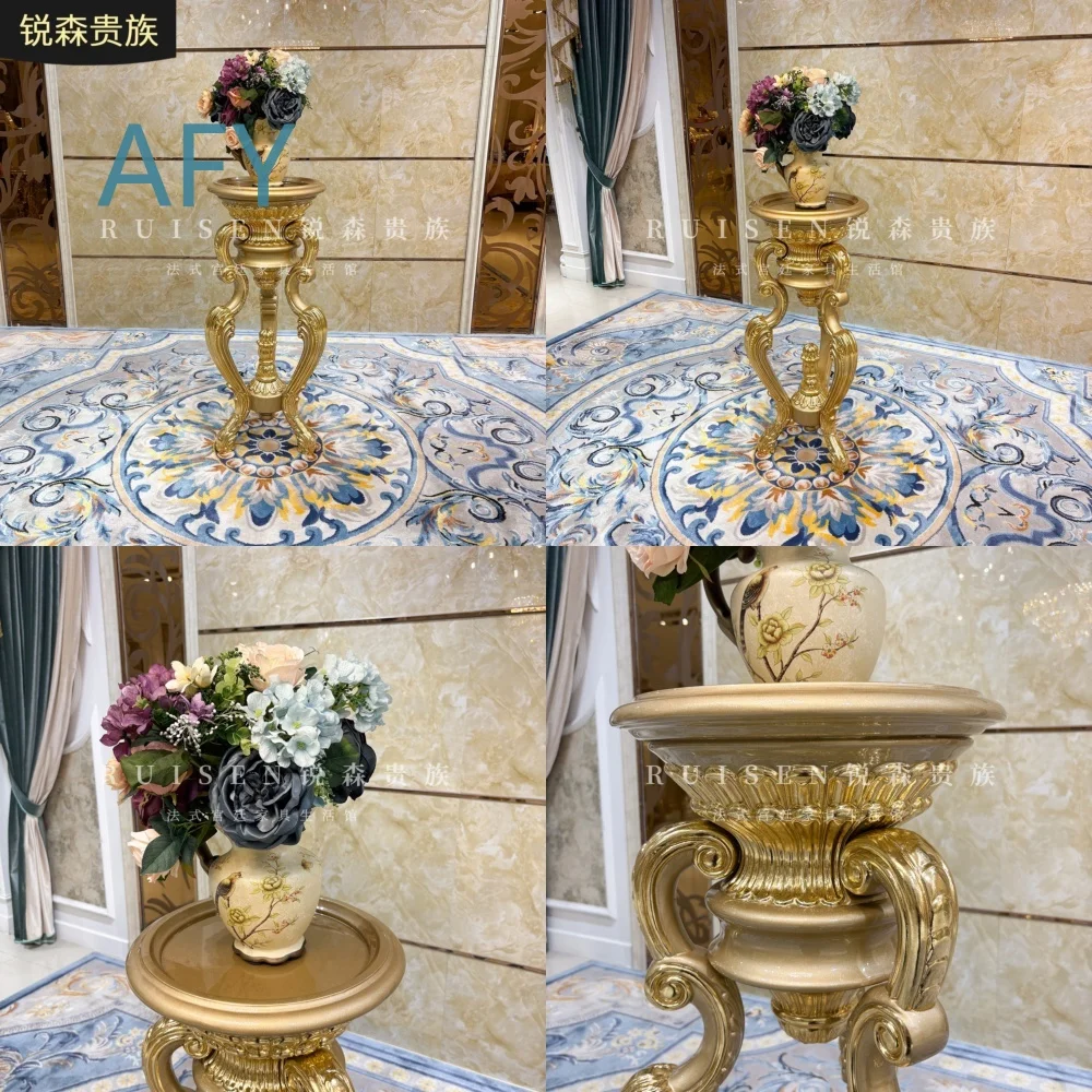 Französischer Stil Massivholz-Pflanzenständer für Europäische Paläste Luxuriös Geschnitztes Ausstellungsregal Freistehender Neoklassischer Blumentopfständer