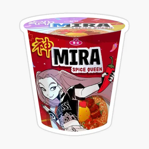 Mira Spice Queen Ramyeon Ramen Huntr 5 uds pegatinas para decoraciones impresas ventana pegatinas para ordenador portátil para niños arte decoración de parachoques hogar
