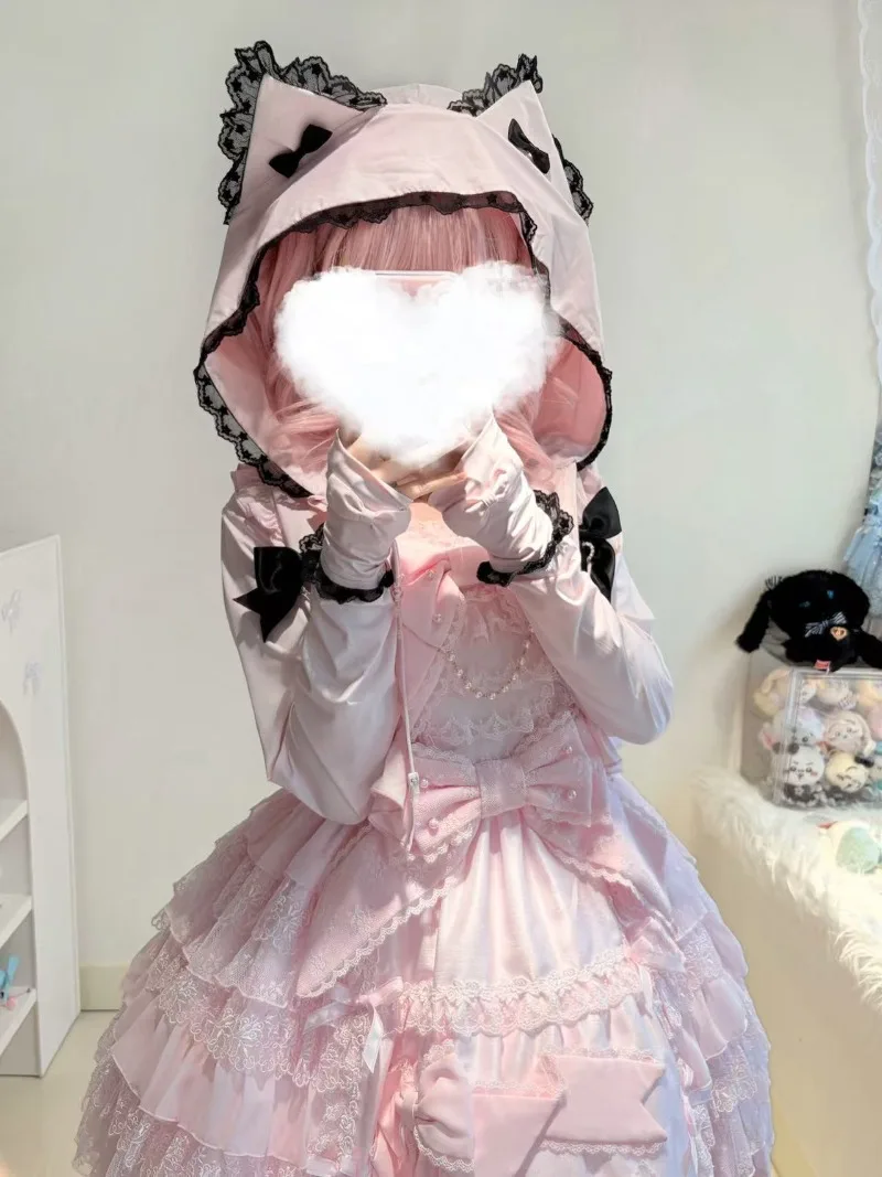 Japanese Cat Ear Cool Sun Protection Stand-Up Collar Sweatshirt Coat Sweet Cute Mass-Produced Long Sleeved Short Zipper Hoodies