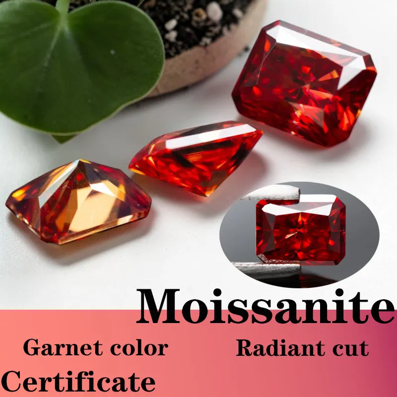 

Moissanite Radiant Cut Garnet Color Certificate Hand Cutting Synthetic Gemstone