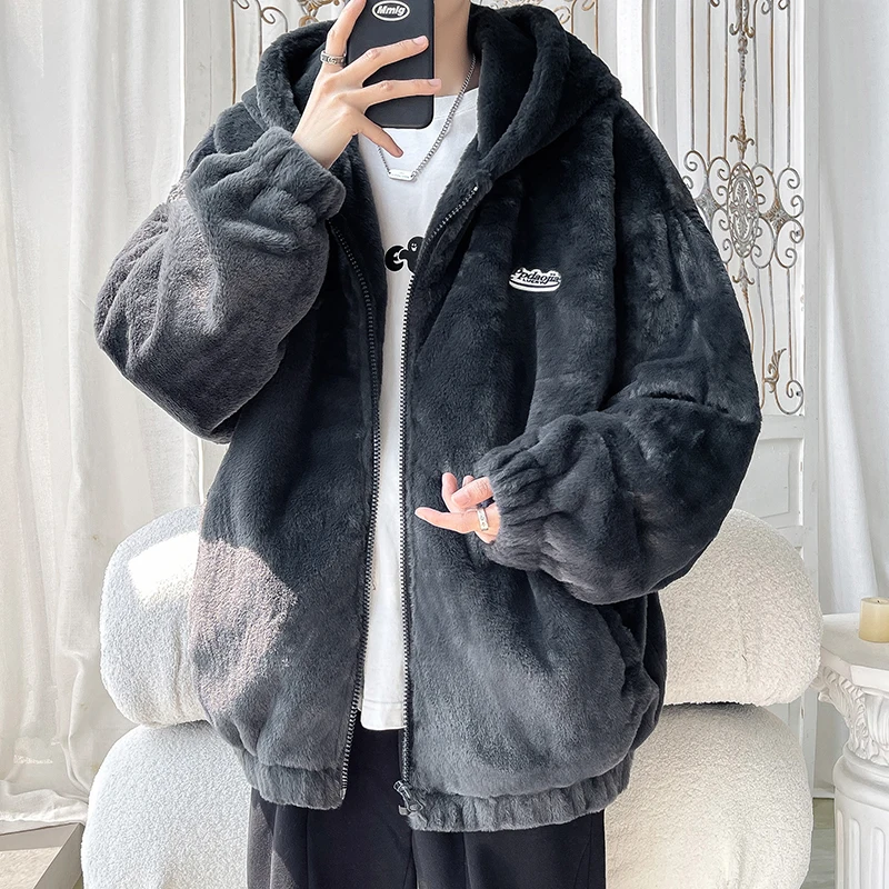 

Мужской теплый удобный бархатный кардиган - зимняя утолщенная куртка больших размеров с капюшоном, верхняя одежда