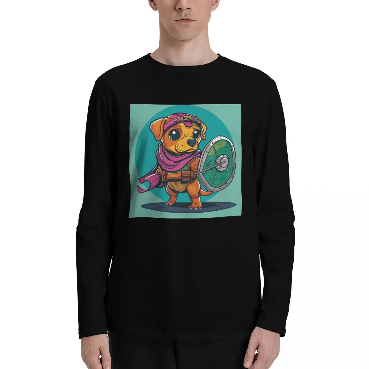 2024 New Autumn Winter Fall Men Long Sleeve T-Shirts Cartoon Dog Puppy Ripped Round,Hipster Trippy Design Soft Tees Streetwear