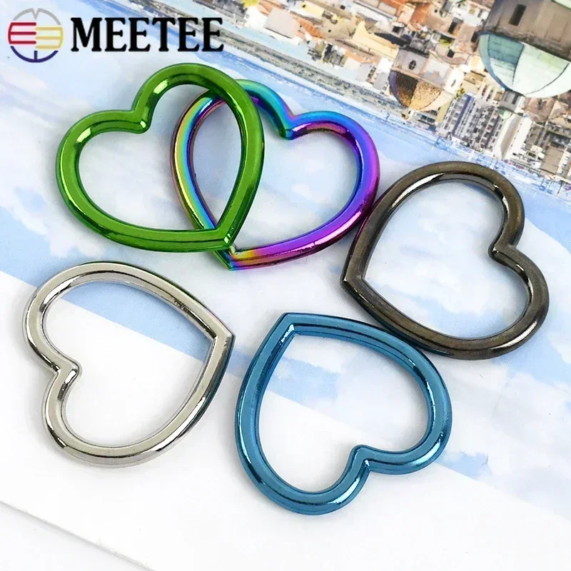 Meetee 10-50Pcs O Ring Metal Buckle Heart Shaped Circular Rings Hook Bag Strap Connecting Round Circle Buckles Craft Accessories