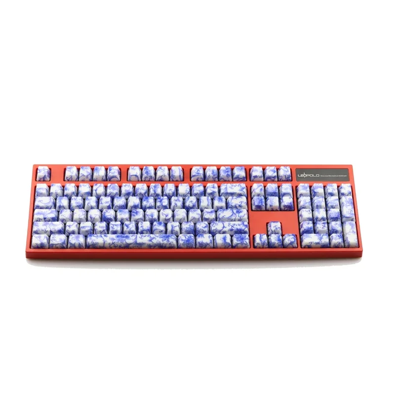 Blue and White Porcelain, Purple Flower Keycaps, Mechanical Keyboard, Water Transfer OEM, Highly Transparent