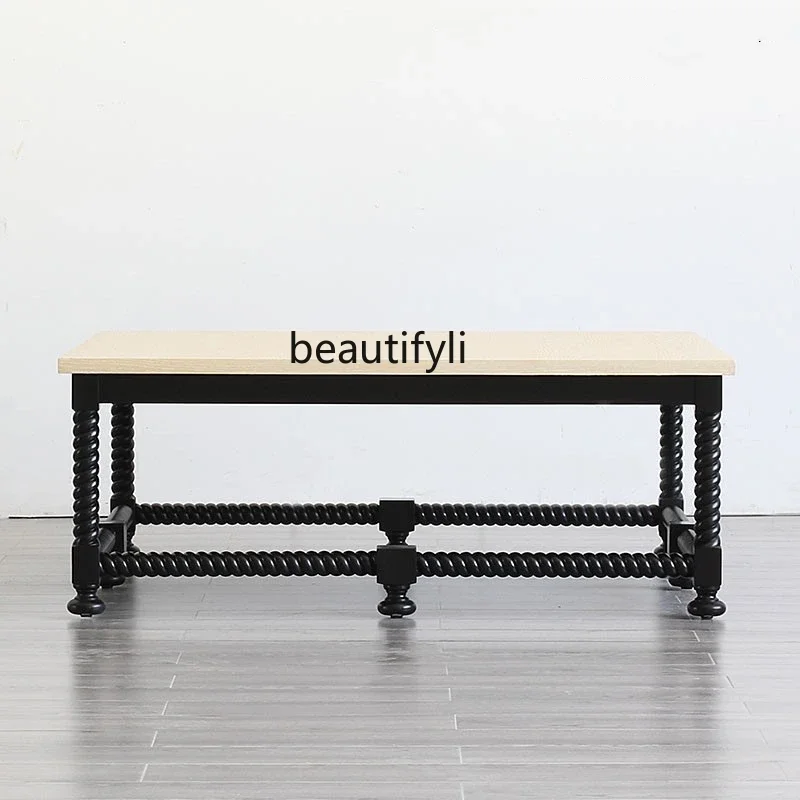 

American country classical coffee table solid wood beech carving contrasting color square coffee table high-end furniture R