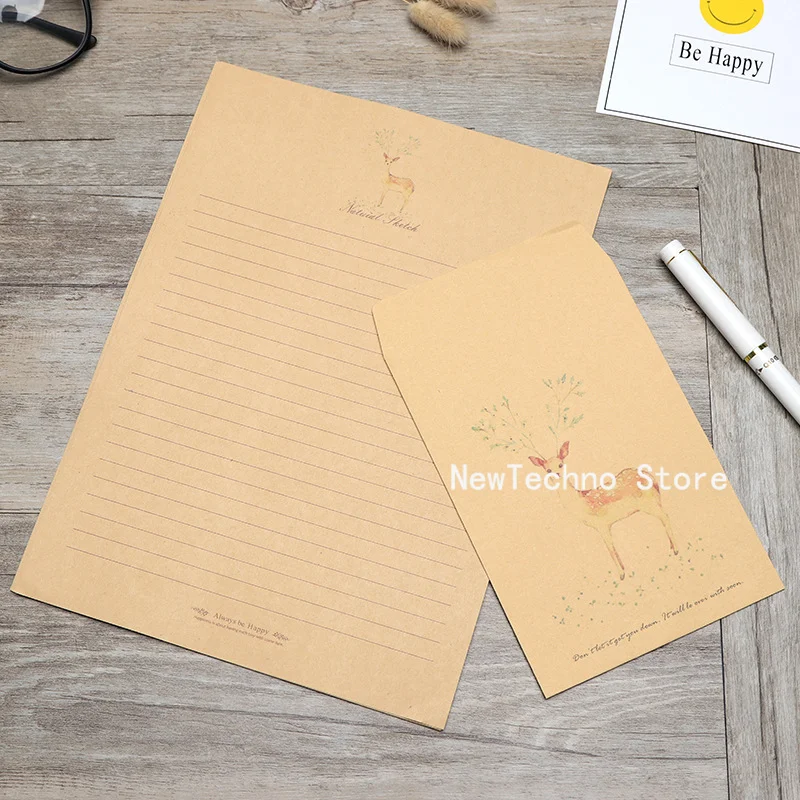 1 Set Vintage Animal Deer Writing Stationery Paper with Envelopes Set Retro Kraft Writing Paper Vintage Letter Paper Set