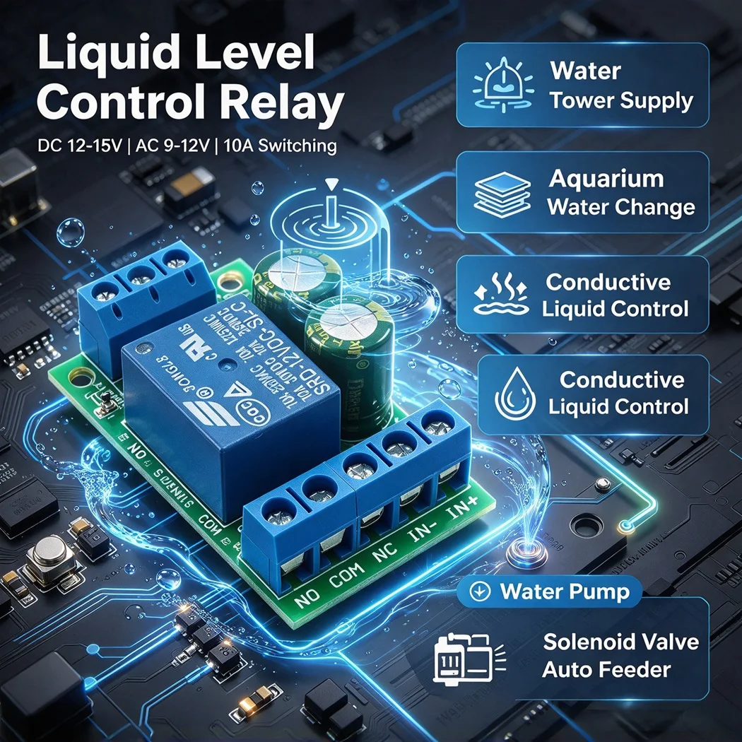 1/2/3PCS Automatic Water Level Controller Module DC12-15V AC9-12V 10A Water Pump Solenoid Valve Driver for Aquarium Water Tower