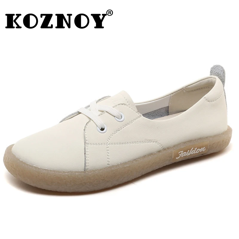 

Koznoy 3cm Cow Genuine Leather Shallow Moccasin Flats Soft Soled Luxury Ethnic Woman Elegance Summer Lace Up Ladies Comfy Shoes