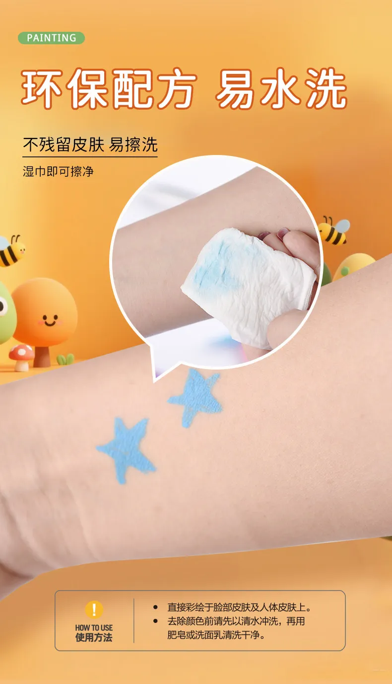 8 Stück abwaschbare Körpermarker für Haut- und Gesichtsbemalung, ungiftige, wasserbasierte Tattoo-Zeichenstifte für Kinder, Party, Cosplay, Make-up-Kunst – Detail 6
