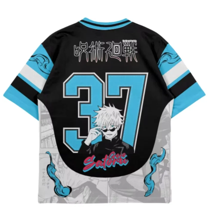 Jujutsu Battle Gojo Satoru No. 37 Jersey V-neck Manga Background Print Anime Character Pattern Casual Sports Loose Jersey