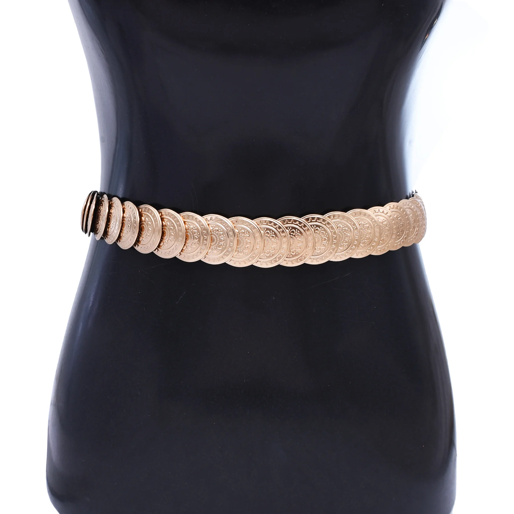 

Creative Retro Metal Belt with Multiple Round Pieces, Elastic Stretch, Golden and Silver, Waist-Slimming Clothing Accessory