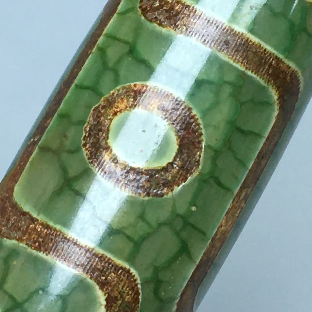 Tibetan Old Mine Green 9-Eye Dzi Bead Agate Pendant Necklace Antique Raw Stone Amulet Talisman Curio Collectible Jewelry