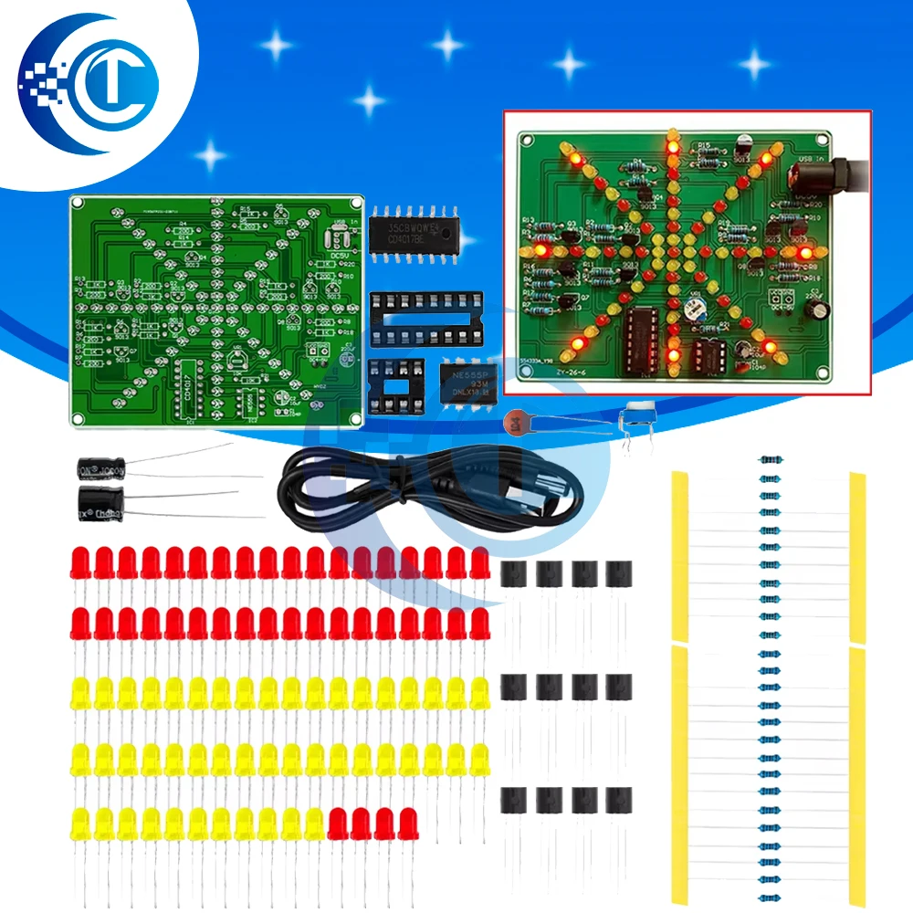 DIY NE555 CD4017 LED Flasher Kit - Dual-Color Red Yellow Strobe Light Module for STEM Education
