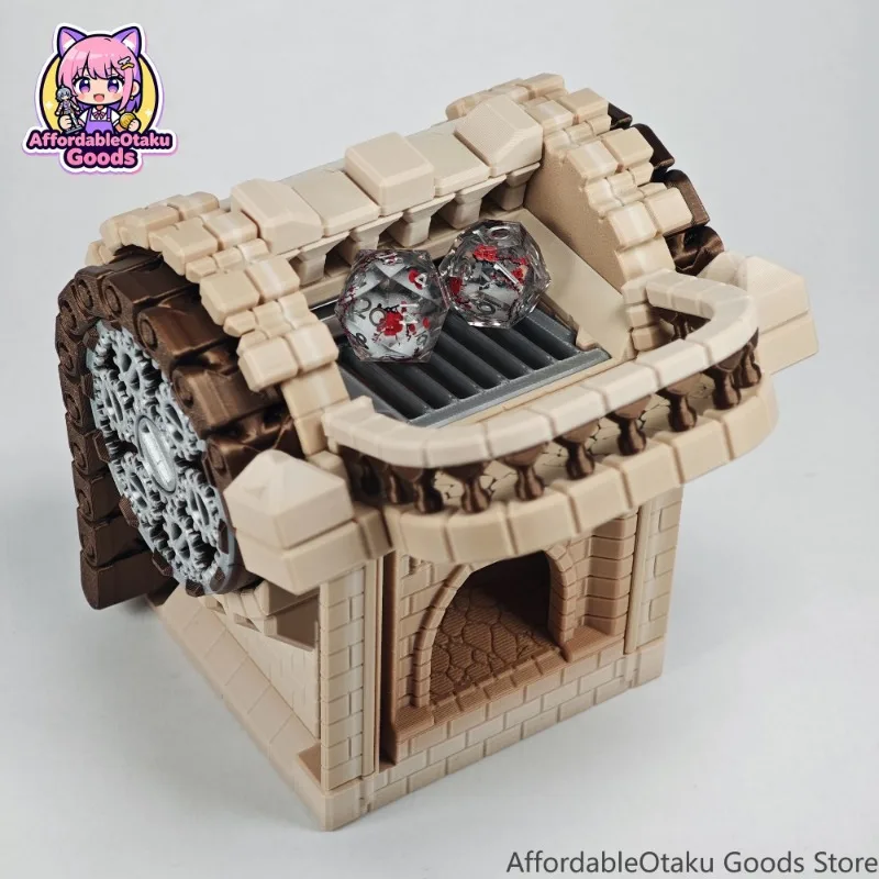 Automatic Mechanical Dice Tower, 3D Printed Castle Gear Dice Roller with Tray for DND RPG Tabletop Game Accessory