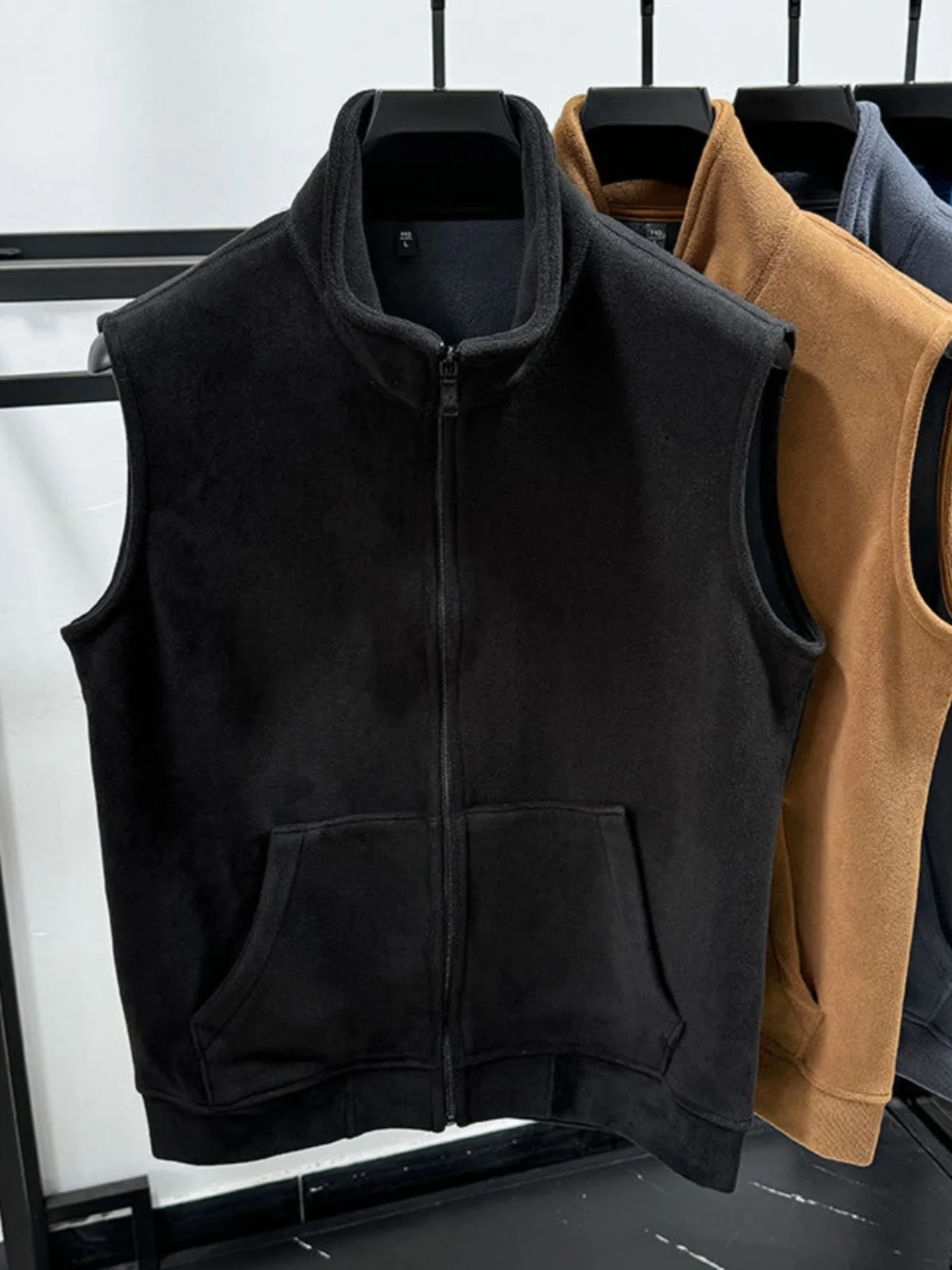 

Men's Fce Lined Zipper Thiened Double-sided Polar Fce Svel Open Cardigan Vest Autumn Winter Faion Urban Sle