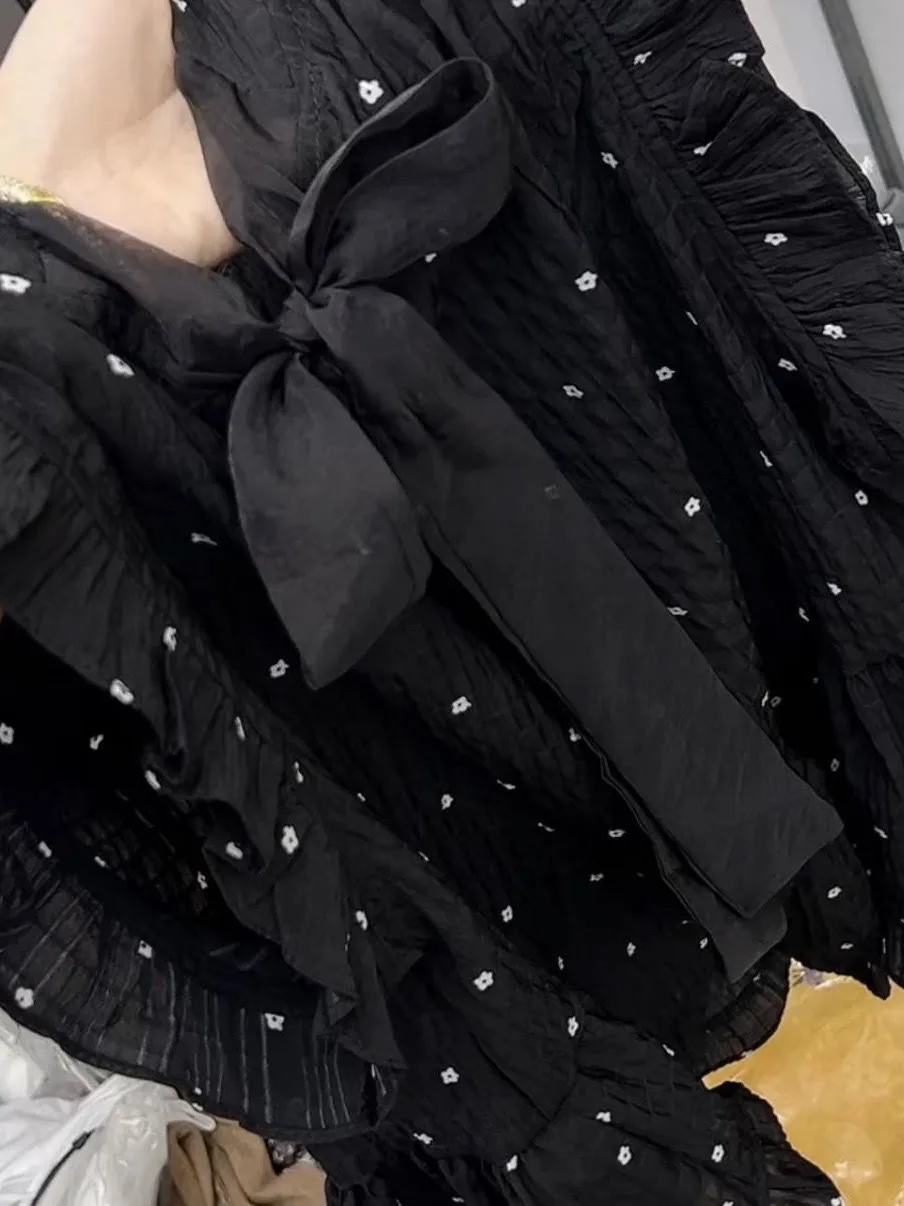 

Ele White Svel round Ne Women's Top Knot Lace Trim irt Commute Sle Slim Fit Floral Print Summer 2025