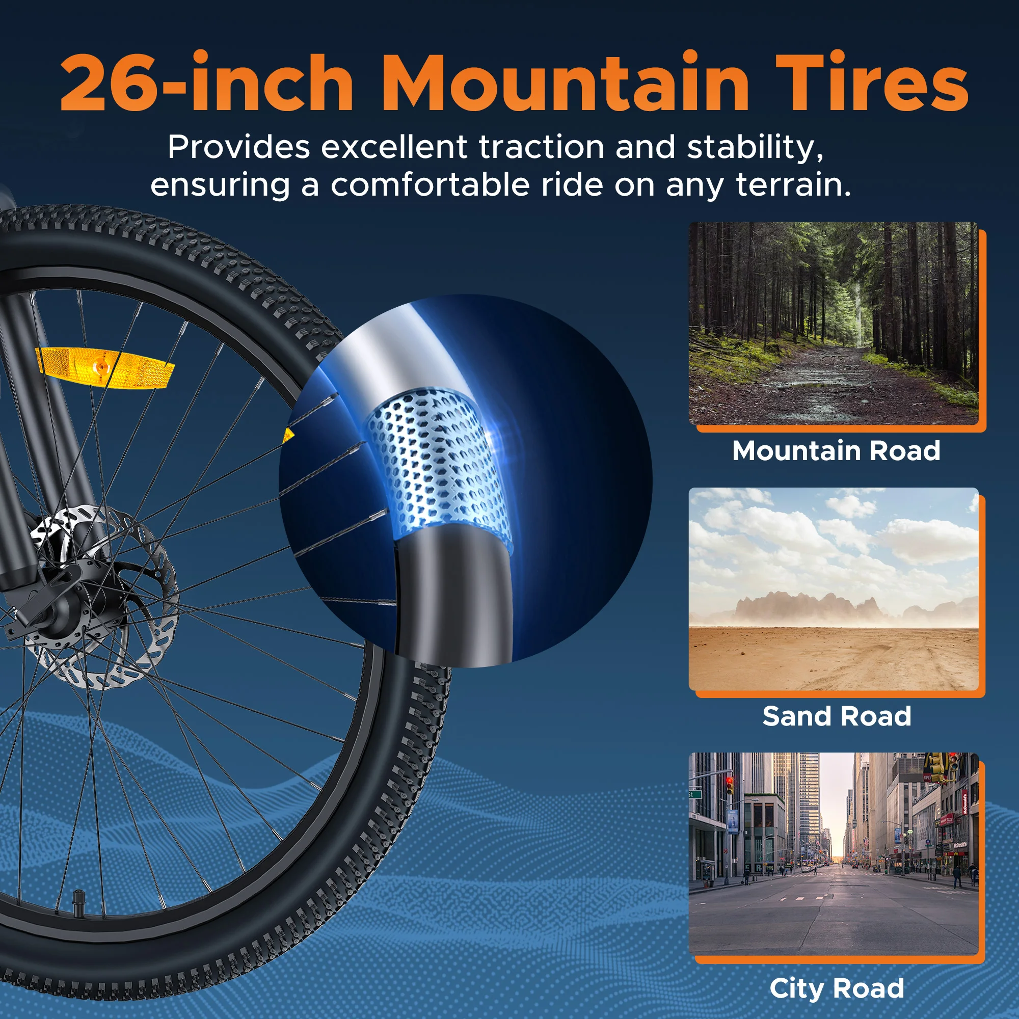 HillMiles MileTrail Electric Mountain Bike, 250W, 36V 13Ah Battery, 25km/h, Front Suspension, 7-Speed, Hydraulic Disc Brakes