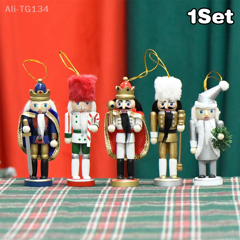 

Wooden Mini Champion Nutcracker Ornaments Set of 5 – Walnut Band Soldier Figures for Christmas DecorSHIDWJ