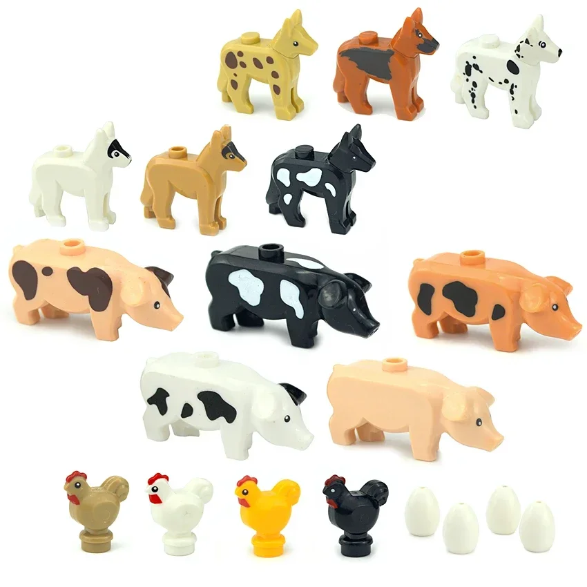 Mattoni fai da te MOC Farm Animal Building Blocks maiali polli uova cani animali domestici pollame City House accessori per cortile giocattoli creativi