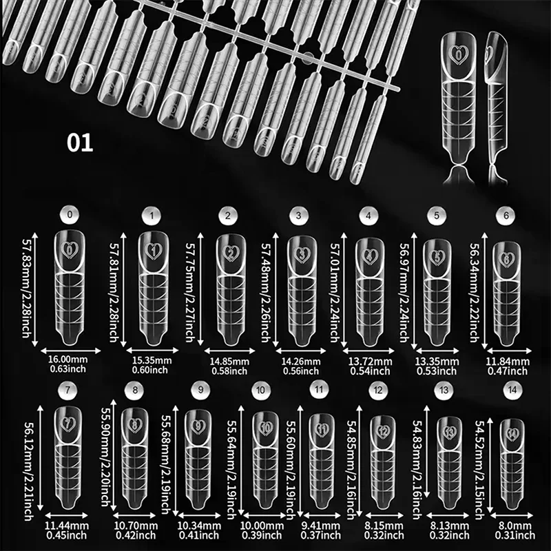 30/60/75/150Pcs French Dual Forms 15 Sizes Clear Reusable Nail Extension Builder Gel French Tip Manicure Tool DIY Art Salon