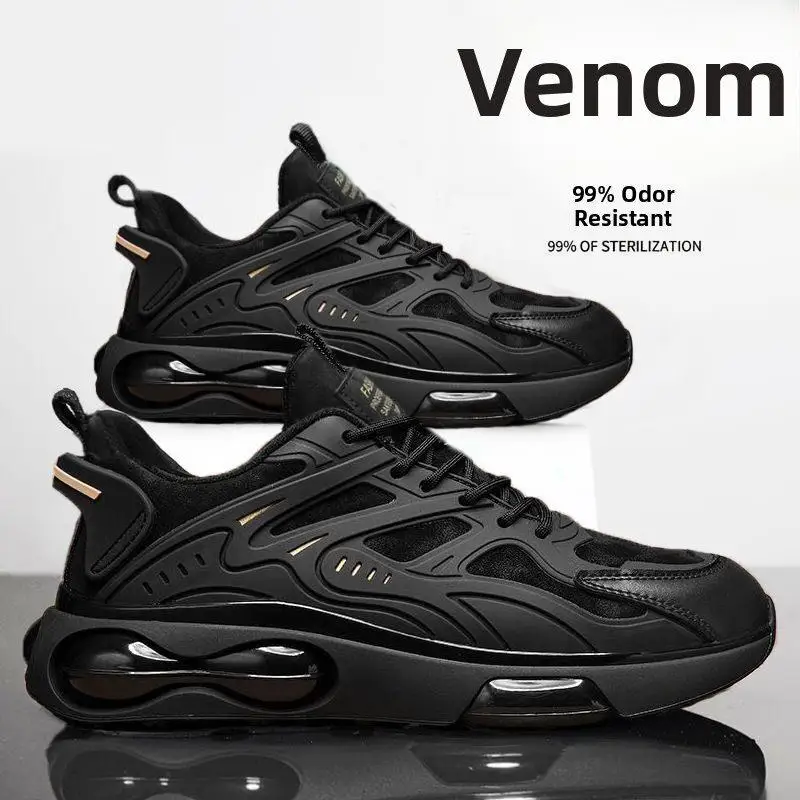 Men's Breathable Mesh Sport Shoes Summer 2026 Air Cushion Running Casual Shoes Black Supportive Mid-Cut Sneakers