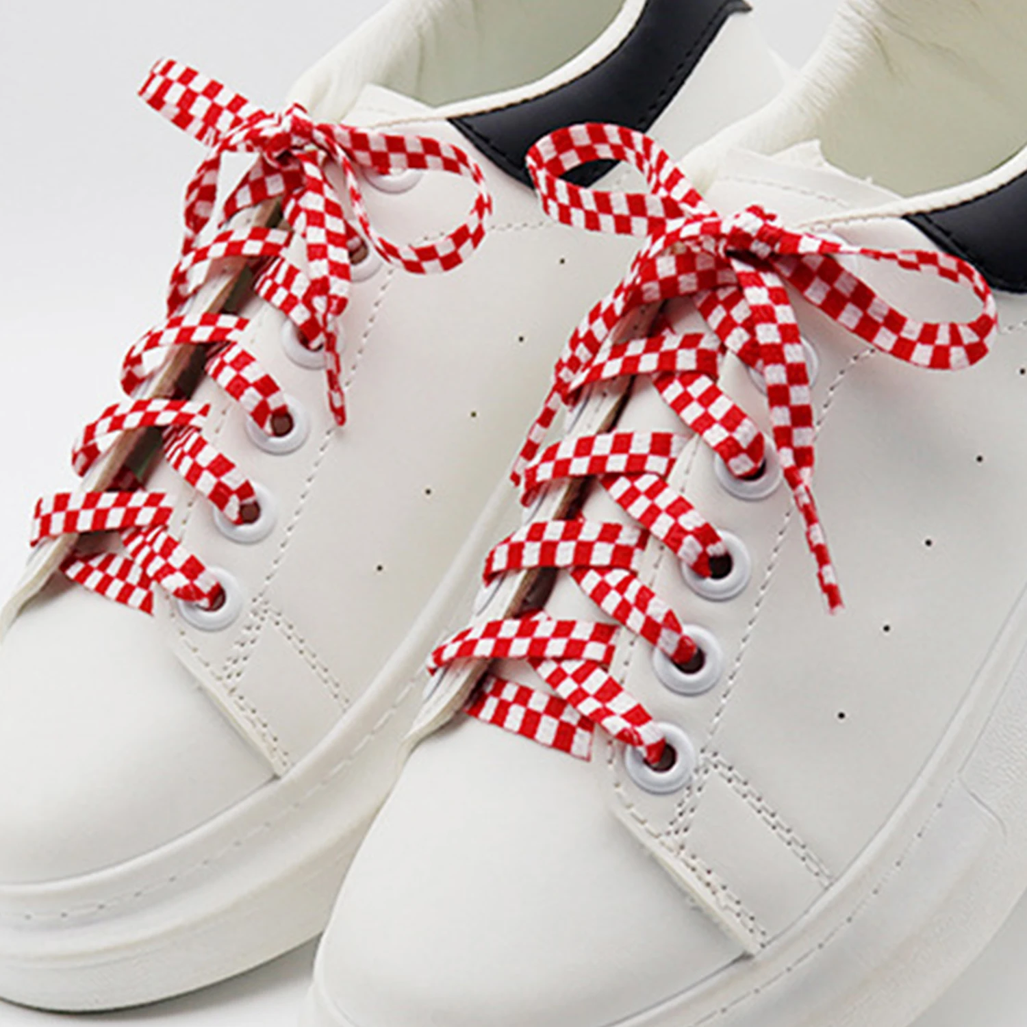 1 Pair 2024 New Color Unisex Flat Grid Shoe Laces Polyester Printed Checkered Ribbons Shoelaces Flat Mosaic Shoelaces