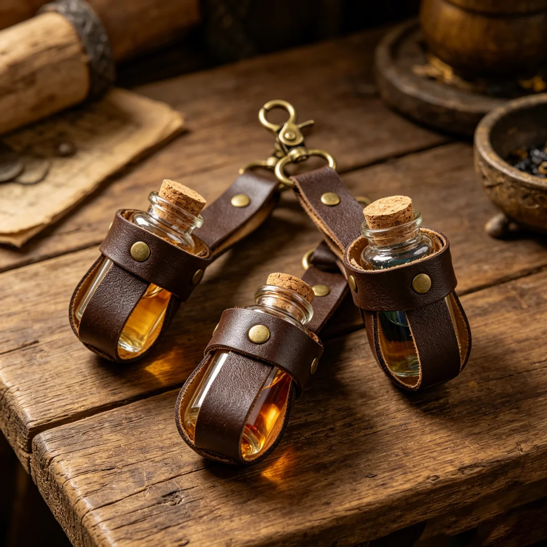 UYEE 3PCS Medieval Leather Vial Holster Clip On Waist Sash, Alchemy Potion Bottle Holder for LARP Cosplay Belt Accessories