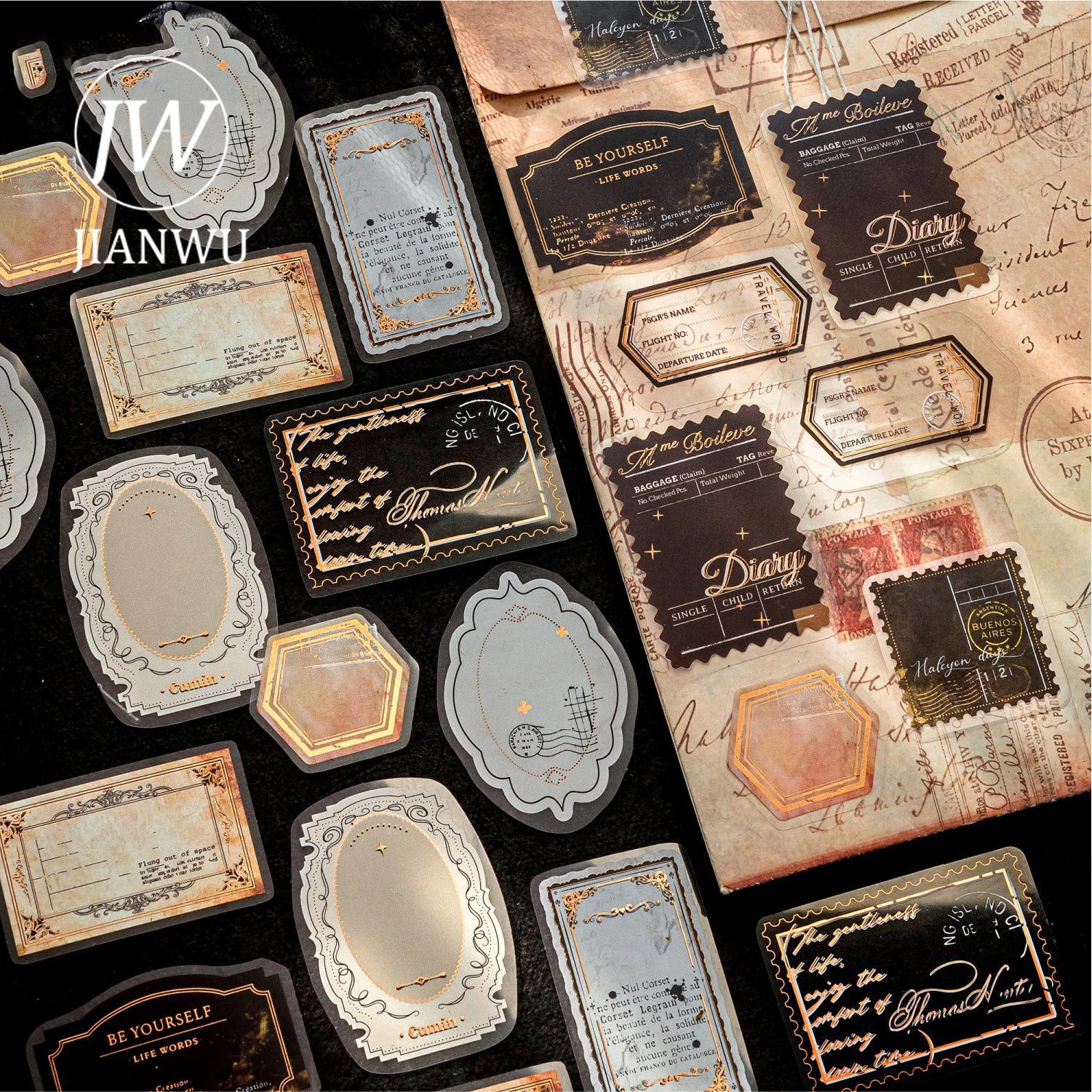 JIANWU Golden Age Series Vintage Baroque Flower Label Landscape Material Collage PET Sticker Creative DIY Journal Stationery