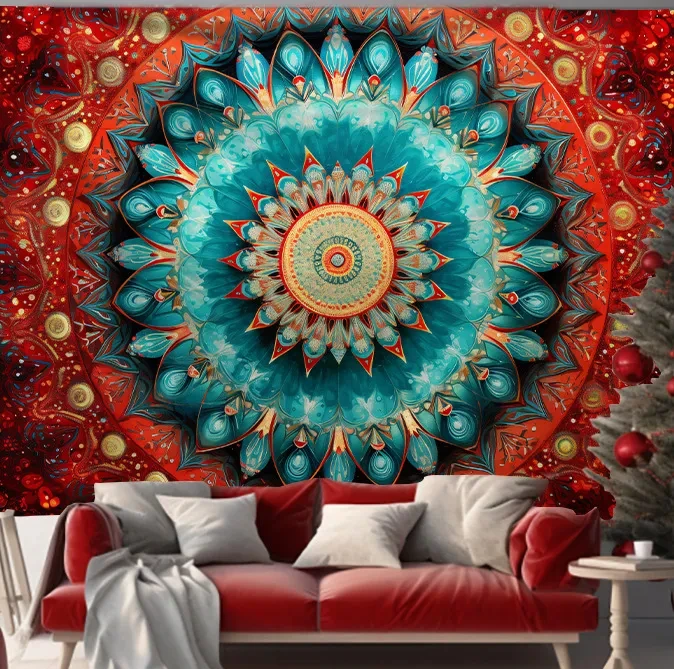 Mandala Tapestry Red Series Background Cloth Ins Hippie Bomesian Home Decoration Living Room Bedroom Decorative Wall Tapestries