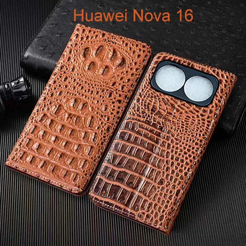 

Crocodile Claw Genuine Leather Flip Case For Huawei Nova 16 Pro Ultra Phone Cover Card Cases Scratch Proof