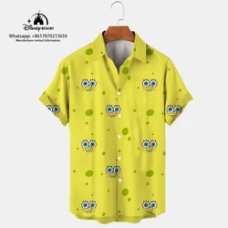 2024 new Harajuku casual trend all-match shirt tops men's lapel short-sleeved single-breasted summer SpongeBob cartoon y2k