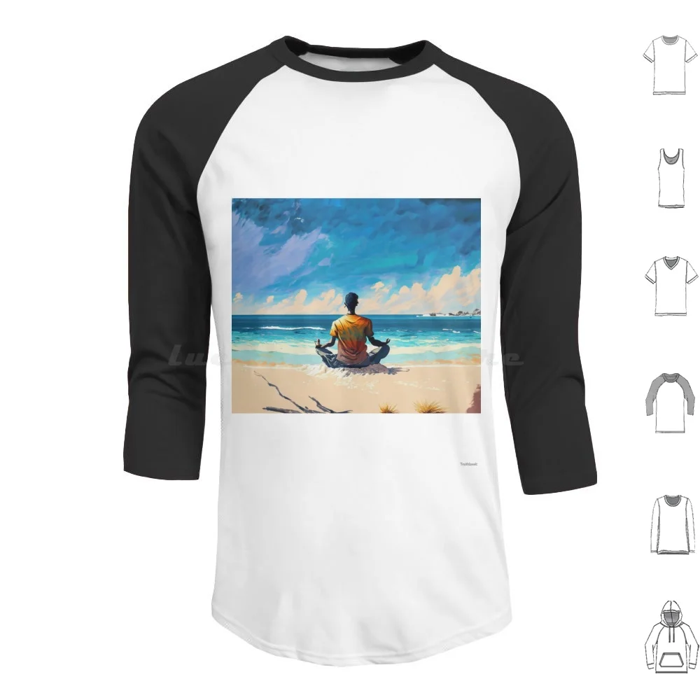 Mindful Shoreline Meditation Hoodie cotton Long Sleeve Meditation Beach Mindfulness Tranquility Inner Peace Nature Serenity