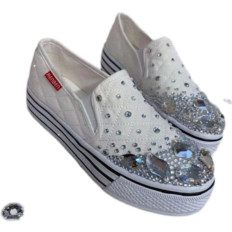 Leisure Diamond Sponge Cake Small White Shoes, Comfortable Casual Shoes