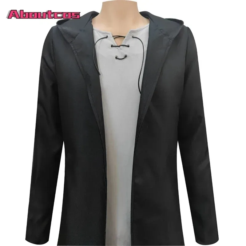 Aboutcos Attack on Titan Cosplay Jaeger Eren Costume Cosplay La stagione finale Uniforme Cappotto nero T-shirt Pantaloni Anime Halloween