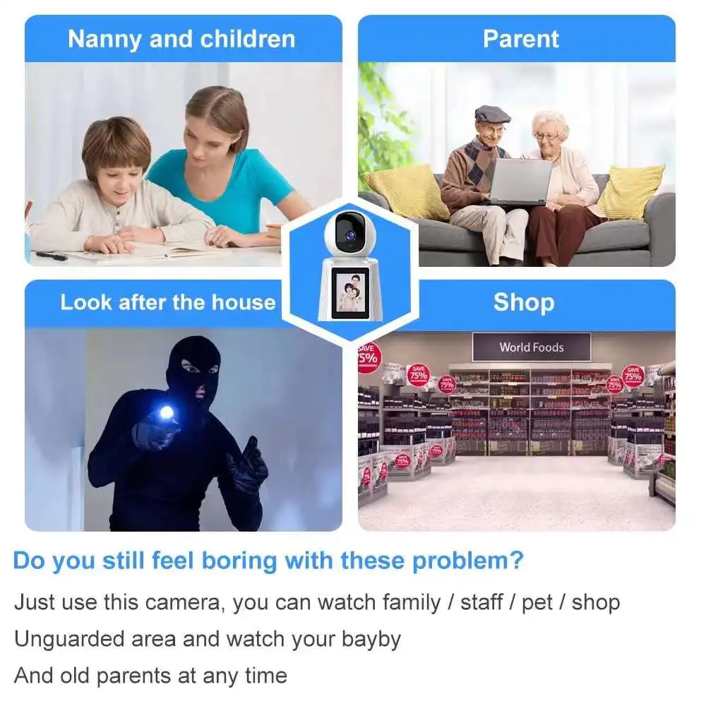 2.8Inch IPS Screen V380 APP 2MP 1080P Video Phone Call Wireless PTZ IP Dome Camera AI Humanoid Detection Elder Baby Camera