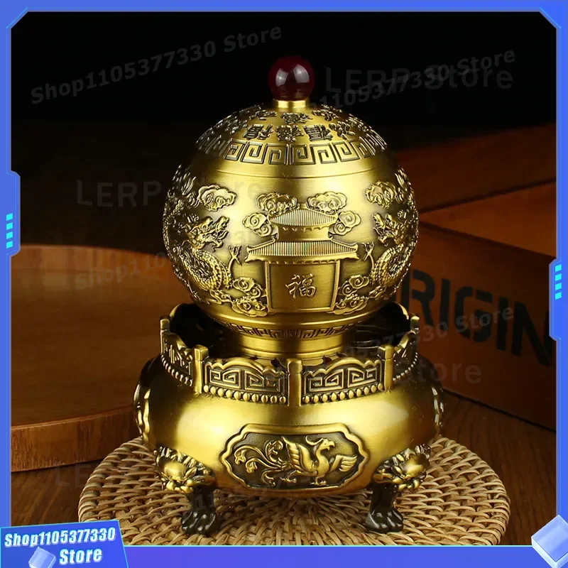 Pure Copper Nine Turn Qiankun Incense Burner Brass Metal Handicraft Ornament for Office Study Home Decor Gift Wholesale Plate