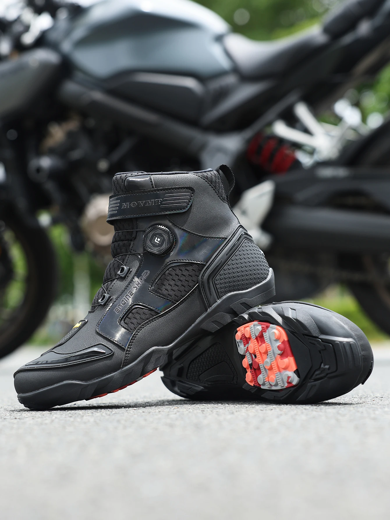 Motorrad-Reitschuhe, atmungsaktive Lederstiefel für Herren, lässig, bequem, Slip-On-Stiefeletten für urbanes Radfahren – Detail 3