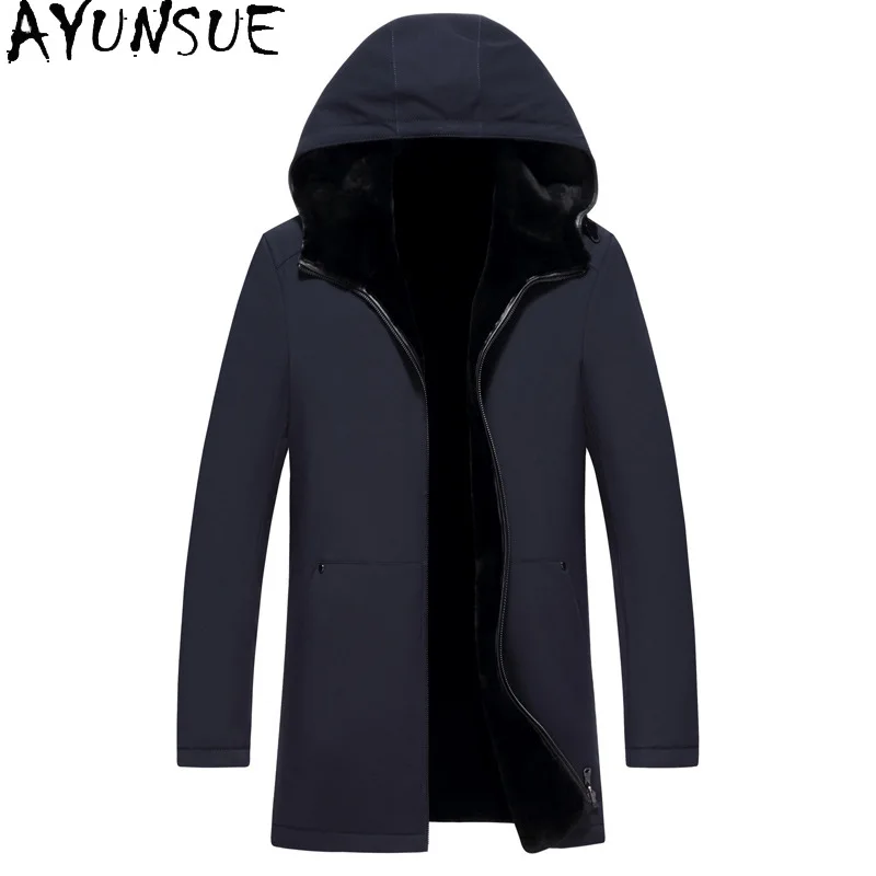 AYUNSUE Men Real Fur Jacket High Quality Natural Mink Fur Liner Jackets Hooded Winter Jacket for Men Clothing Chaquetas Hombre