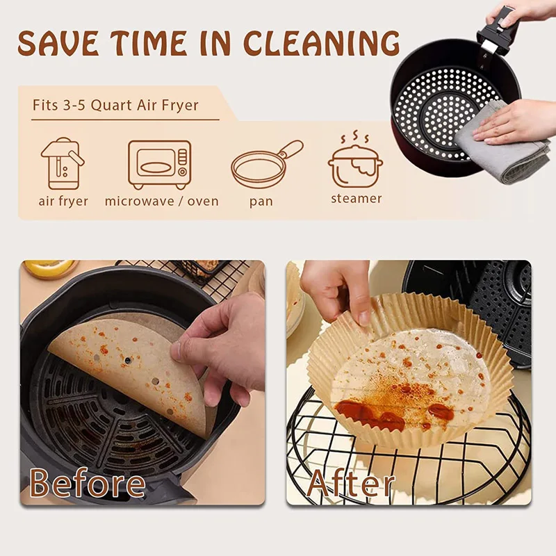 Air Fryer Disposable Paper Liner Non-Stick Air Fryer Parchment Paper Liners Baking Paper Filters For AirFryer Micro-wave Oven