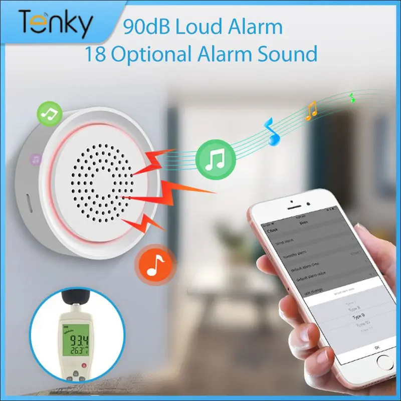 Tuya Wireless WiFi Siren Alarm Detector Sensor Smart Home Wireless Sound Light Alarm Smartlife Work For Alexa Home