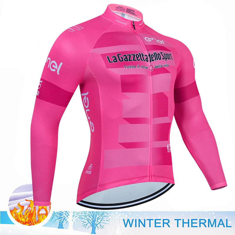 

Team Tour De Italia Giro Winter Cycling Jersey Men's Fleece Thermal Jacket Long Sleeve MTB Bicycle Outdoor Sports Warm Clothing