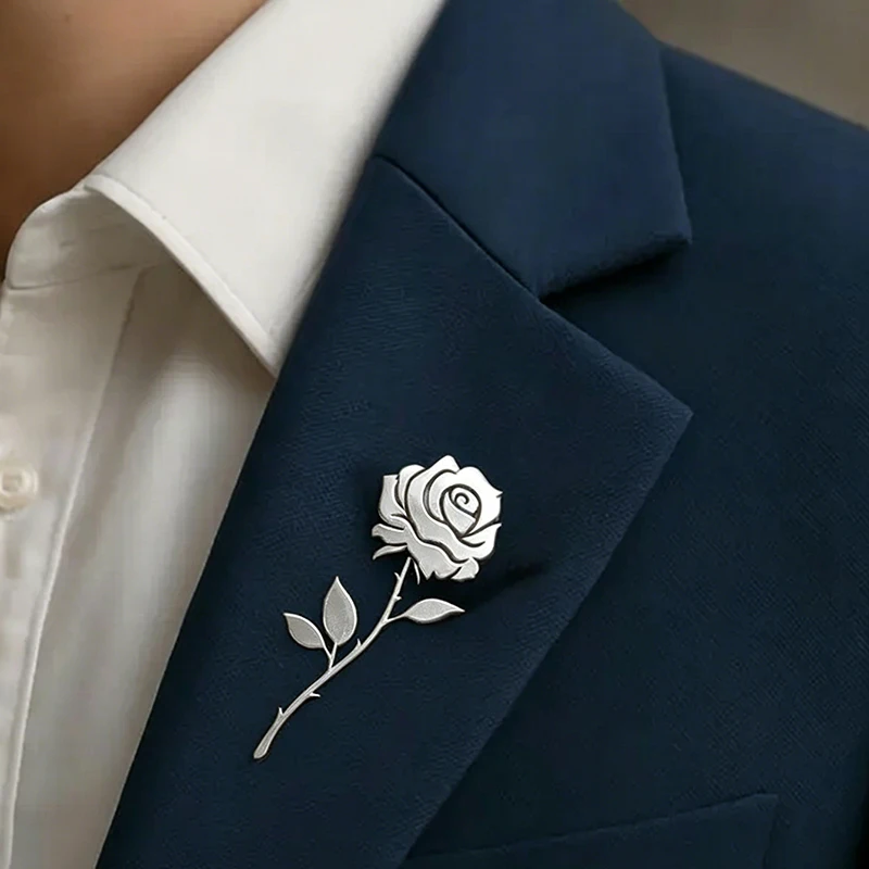 High-end Gold Color Rose Flower Brooch Suit Coat Badge Fashion Jewelry Lapel Pins and Brooches for Women and Men Accessories