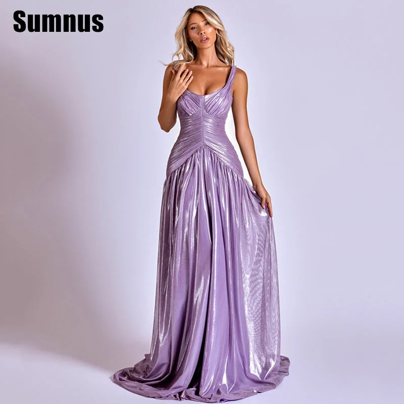 

Sumnus Charming A-Line Formal Occasion Gowns Purple O-Neck Pleats Floor-Length Evening Dress فساتين سهرة Customized