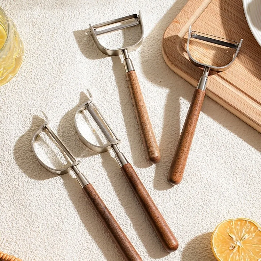 Kitchenware U-Shaped/D-Shaped Walnut Wood Peeler Non-slip Retro Fruit Peeler Efficient Potato Peeler Kitchen
