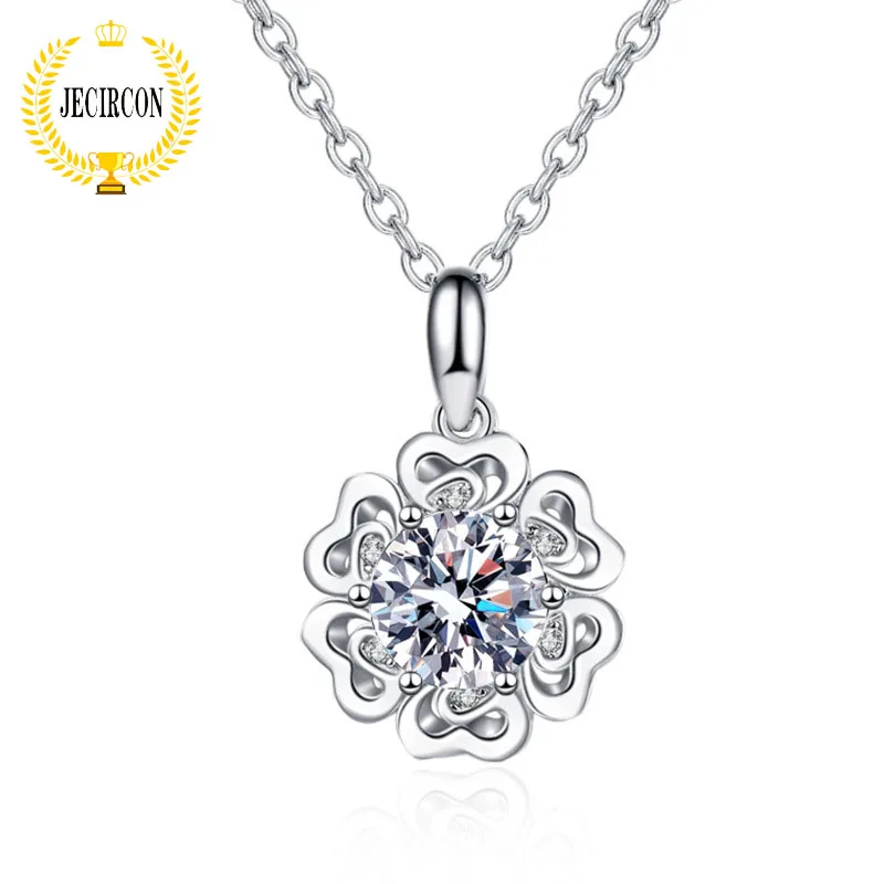 

JECIRCN D Color 1ct Moissanite Necklace for Women Delicate 6 Petal Flower Pendant 18K Real Gold 925 Sterling Silver Neck Jewelry