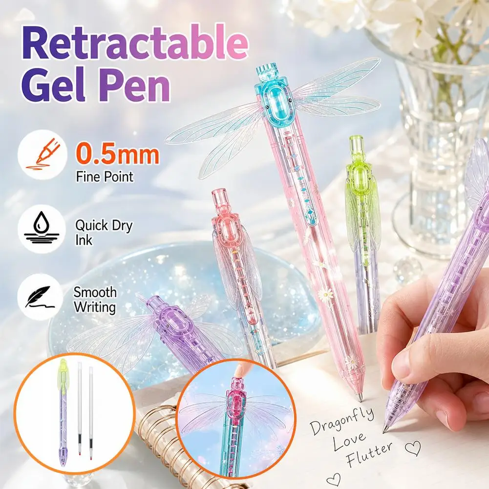Dragonfly Wing Click Pen 0.5mm Fine Tip Gel Pen For Students & Office Workers Aesthetic Writing Instrument Fun Office Supplies