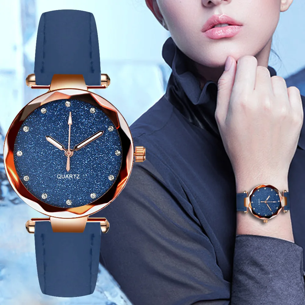 

Women Watch Rhinestone Romantic Starry Sky Wristwatch Fashion Ladies Leather Watch Clock For Women Relogio Feminino Montre Femme