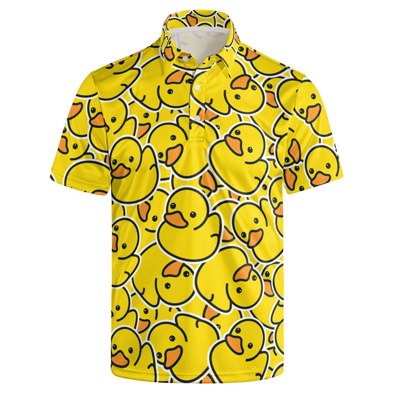 New Design Duck 3D Print Polo Shirts For Men Clothes Harajuku Short Sleeve Funny Animal Little Yellow Ducks Button Tee Shirt