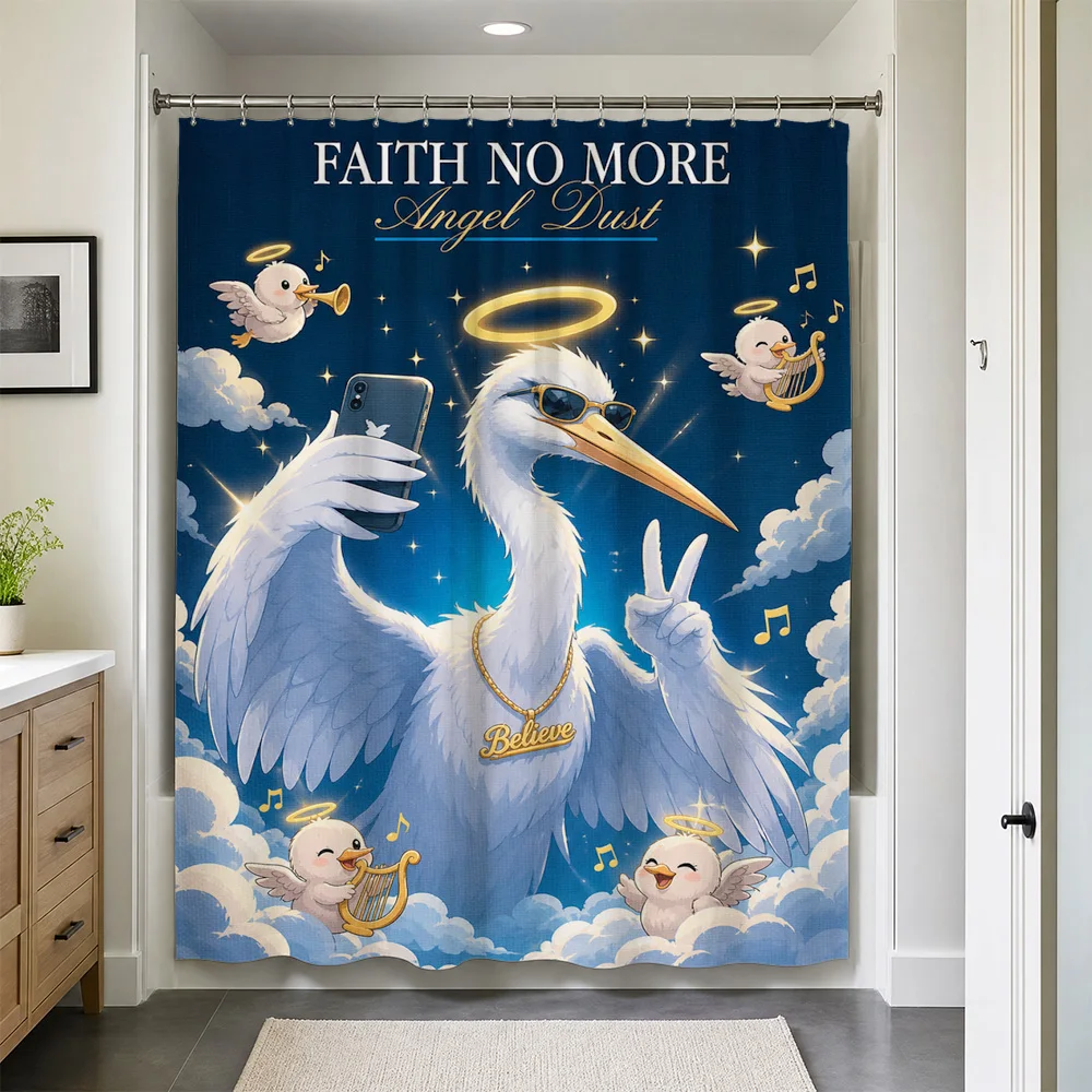 Waterproof Shower Curtain Angel Faith Decor Blue Bathroom Inspirational Dove Art Curtain for Home Bath Decor