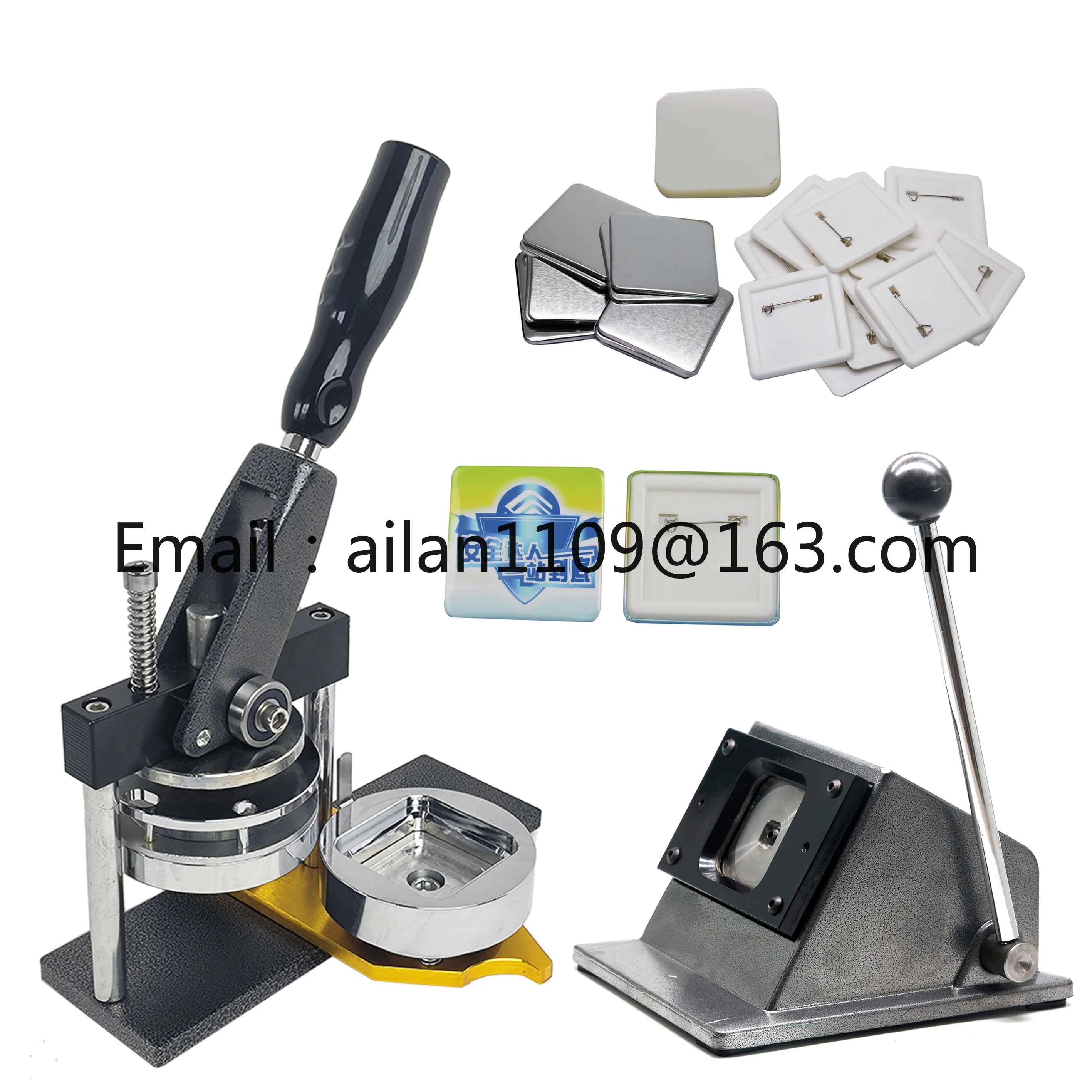 

55*55mm Square Shape Button maker machine with cutter and 100 sets pin badge materials